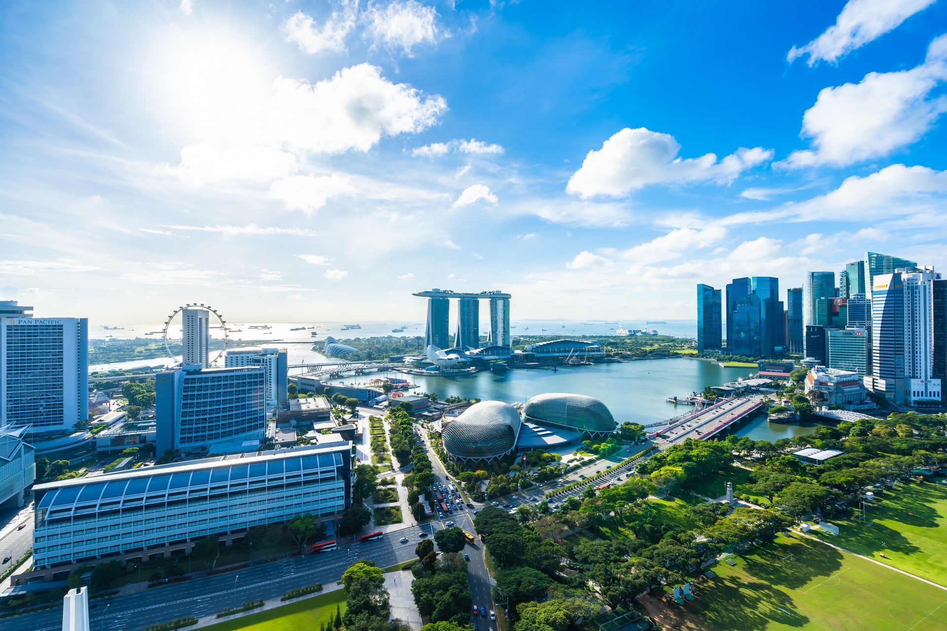 Singapore Marina Bay cityscape and skyline on a bright clear day